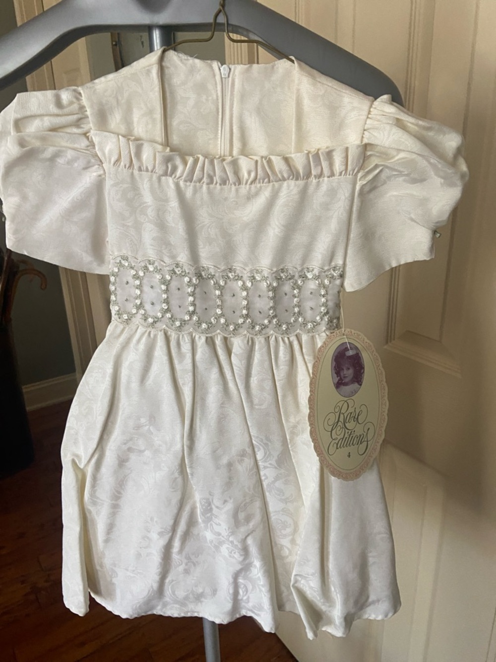 Rare Editions Ivory Flower Trimmed Jacquard Party Dress Size 4